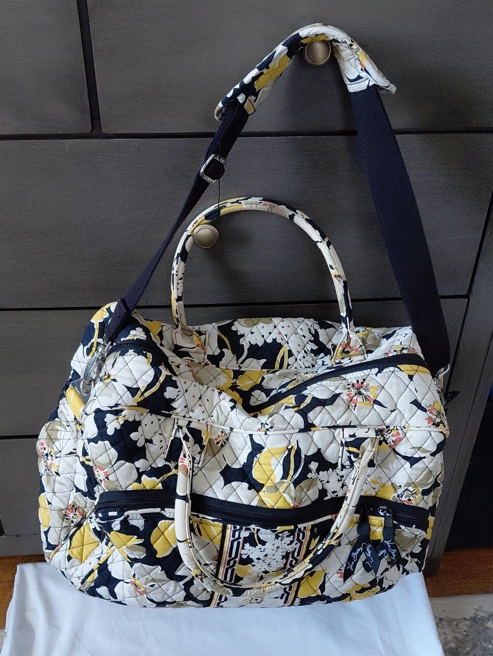 Quilted Floral Travel Bag in Black, Yellow & White